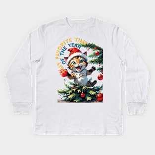 Messy Cat Christmas Kids Long Sleeve T-Shirt